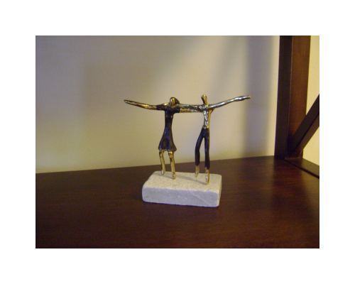 "Two Greek Sirtaki Dancers" Metal Sculpture - Handmade Bronze on Marble Base, Male & Female