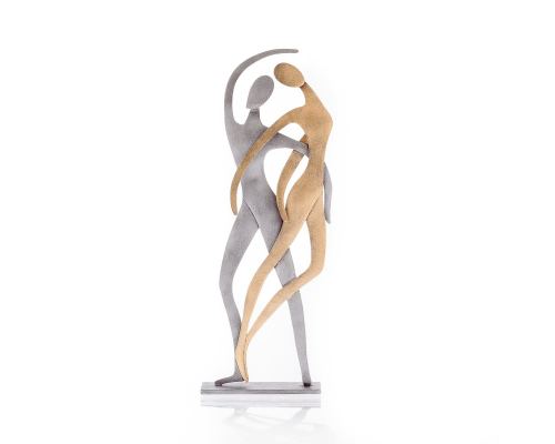 Dancing Couple Figurines - Modern Handmade Metal Table Art Decor- Silver & Gold - Large 40cm (15.7")