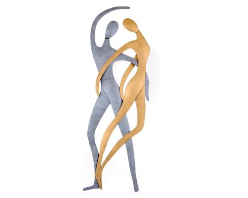 Dancing Couple Figurines - Modern Handmade Metal Wall Art Decor - Silver & Gold, 66cm (25.9")