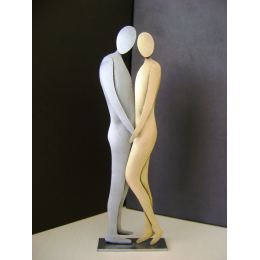 Love Couple Figurines, Modern Handmade Metal Table or Wall Ornament - 10.6" (27cm)