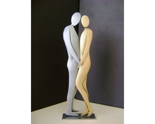 Love Couple Figurines, Modern Handmade Metal Table or Wall Ornament - 10.6" (27cm)