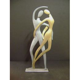 Dancing Couple Figurines - Modern Handmade Metal Table Art Decor- Silver & Gold - Small 28cm (11")