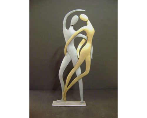 Dancing Couple Figurines - Modern Handmade Metal Table Art Decor- Silver & Gold - Small 28cm (11")