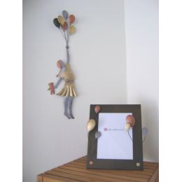 Picture Frame, Balloons Design - Handmade Metal Brown Photo Holder - Large 6" x 8.3"