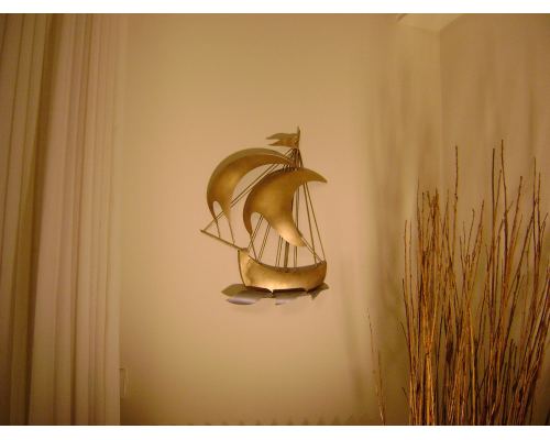 Sailing Ship, Wall Art Sculpture - Handmade Metal Nautical Wall Art Decor, 20" (50cm)