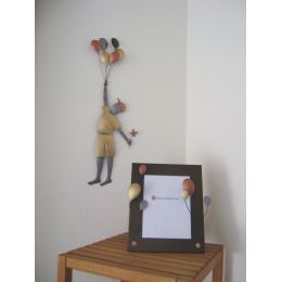 Boy with Balloons Figure - Handmade Metal Wall Art Decor, 23.6'' (60cm)