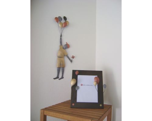 Boy with Balloons Figure - Handmade Metal Wall Art Decor, 23.6'' (60cm)