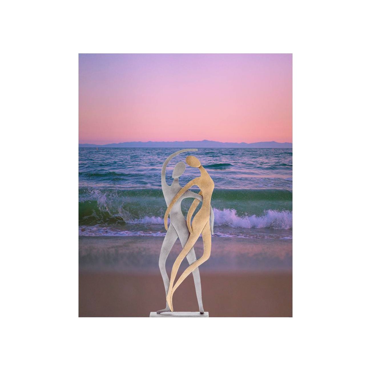 Dancing Couple Figurines Modern Handmade Metal Table Art Decor