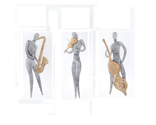 Music Player Figurine - Modern Handmade Metal Wall Decorative Sculpture - 3 Designs