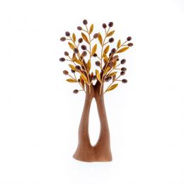 Olive Tree Ornament - Handmade Ceramic with Bronze Leaves - Brown - 13.8'' (35cm)