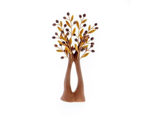 Olive Tree Ornament - Handmade Ceramic with Bronze Leaves - Brown - 13.8'' (35cm)