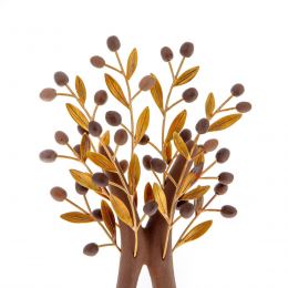 Olive Tree Ornament - Handmade Ceramic with Bronze Leaves - Brown - 13.8'' (35cm)