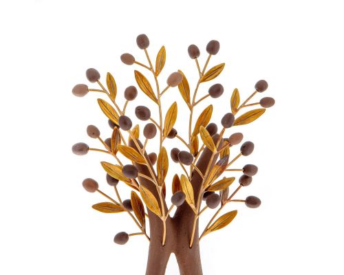 Olive Tree Ornament - Handmade Ceramic with Bronze Leaves - Brown - 13.8'' (35cm)