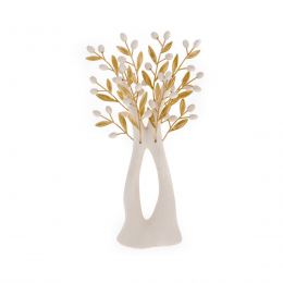 Olive Tree Ornament - Handmade Ceramic with Bronze Leaves - White - 13.8'' (35cm)