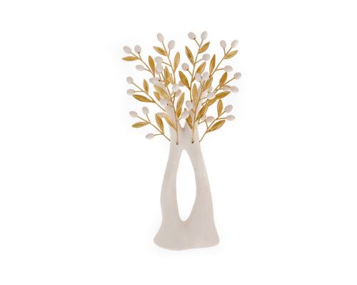 Olive Tree Ornament - Handmade Ceramic with Bronze Leaves - White - 13.8'' (35cm)