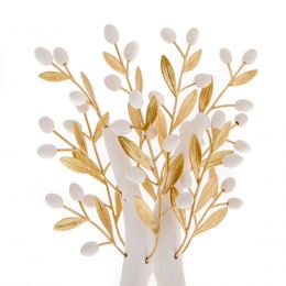 Olive Tree Ornament - Handmade Ceramic with Bronze Leaves - White - 13.8'' (35cm)