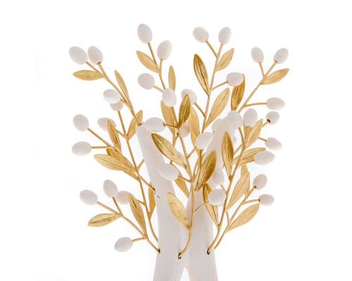 Olive Tree Ornament - Handmade Ceramic with Bronze Leaves - White - 13.8'' (35cm)