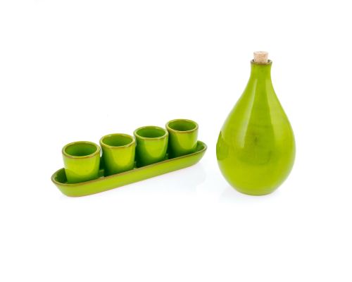Drink Serving Set of 6 - Stylish & Modern Handmade Decanter Set - Bright Green