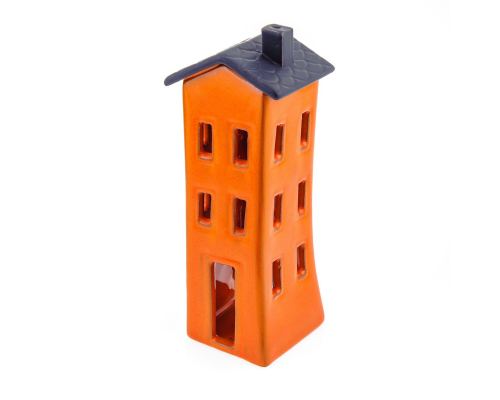 Orange Candle Lantern, House Design - Modern Handmade Ceramic - Large