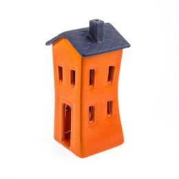 Orange Candle Lantern, House Design - Modern Handmade Ceramic - Small