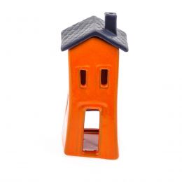 Orange Candle Lantern, House Design - Modern Handmade Ceramic - Small