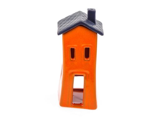 Orange Candle Lantern, House Design - Modern Handmade Ceramic - Small