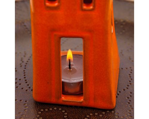 Orange Candle Lantern, House Design - Modern Handmade Ceramic - Small