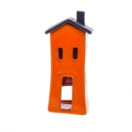 Orange Candle Lantern, House Design - Modern Handmade Ceramic - Small