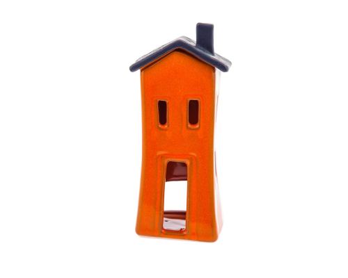 Orange Candle Lantern, House Design - Modern Handmade Ceramic - Small