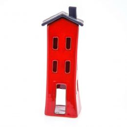 Red Candle Lantern, House Design - Modern Handmade Ceramic - Large