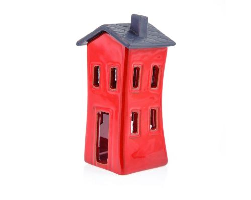 Red Candle Lantern, House Design - Modern Handmade Ceramic - Small