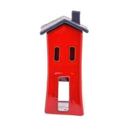 Red Candle Lantern, House Design - Modern Handmade Ceramic - Small