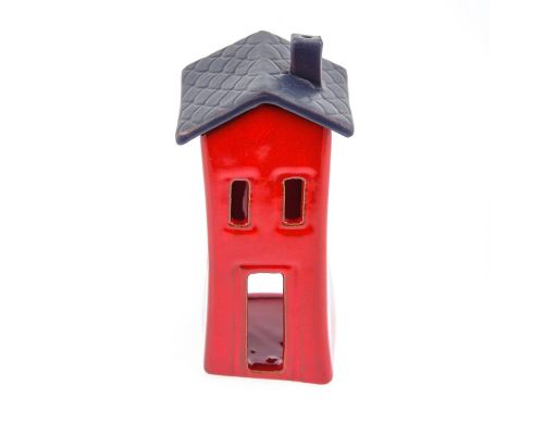 Red Candle Lantern, House Design - Modern Handmade Ceramic - Small