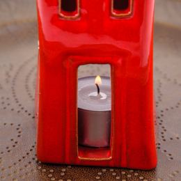 Red Candle Lantern, House Design - Modern Handmade Ceramic - Small