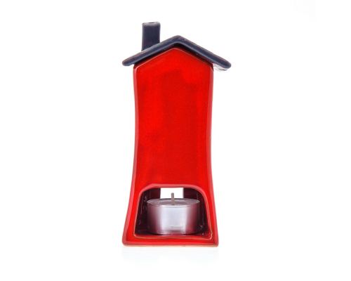 Red Candle Lantern, House Design - Modern Handmade Ceramic - Small