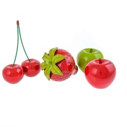 Fruit Ornament Set of 4 - Modern Handmade Ceramic Decor - Large Fruits. Apples, Strawberry & Cherries