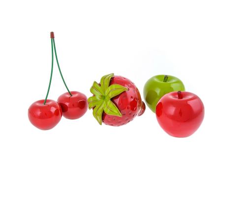 Fruit Ornament Set of 4 - Modern Handmade Ceramic Decor - Large Fruits. Apples, Strawberry & Cherries