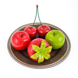 Fruit Ornament Set of 4 - Modern Handmade Ceramic Decor - Large Fruits. Apples, Strawberry & Cherries