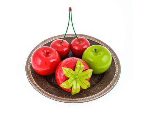 Fruit Ornament Set of 4 - Modern Handmade Ceramic Decor - Large Fruits. Apples, Strawberry & Cherries