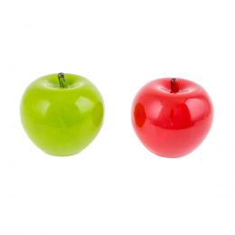 Apples Set of 2 - Modern Ceramic Handmade Decor Ornament, Green & Red 3.9', 10cm