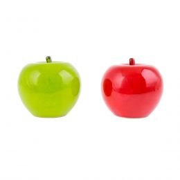 Apples Set of 2 - Modern Ceramic Handmade Decor Ornament, Green & Red 3.9', 10cm