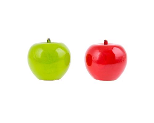 Apples Set of 2 - Modern Ceramic Handmade Decor Ornament, Green & Red 3.9', 10cm