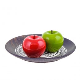 Apples Set of 2 - Modern Ceramic Handmade Decor Ornament, Green & Red 3.9', 10cm