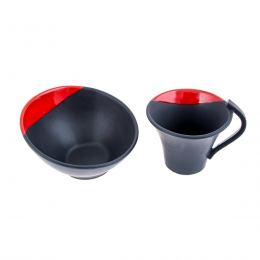 Bowl & Mug or Cup Set, Modern Handmade Ceramic, Red & Black