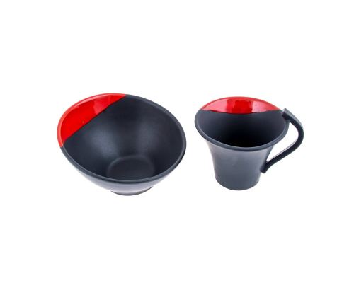 Bowl & Mug or Cup Set, Modern Handmade Ceramic, Red & Black