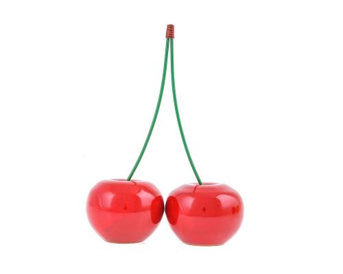 Red Cherry, Large Double - Modern Handmade Ceramic Decor Ornament - 8.2'' (21cm)