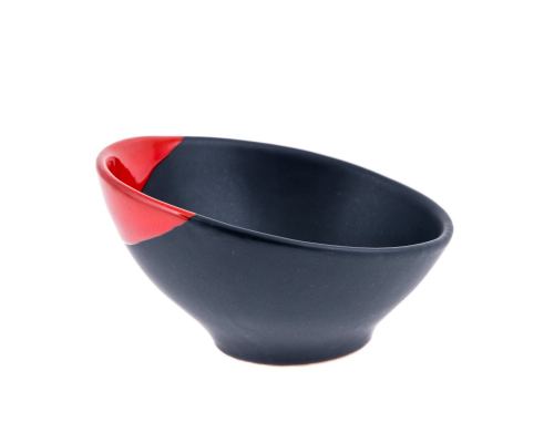 Serving Bowl - Modern Handmade Ceramic - Bright Red & Grey - 6.3'' (16cm)