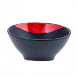 Serving Bowl - Modern Handmade Ceramic - Bright Red & Grey - 6.3'' (16cm)