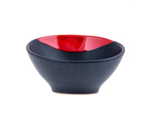 Serving Bowl - Modern Handmade Ceramic - Bright Red & Grey - 6.3'' (16cm)