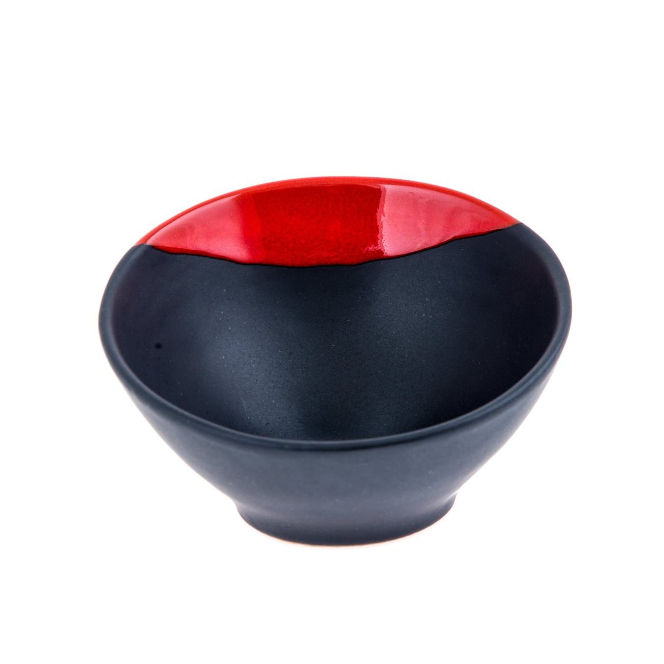 Serving Bowl Modern Handmade Ceramic Bright Red & Grey 6.3'' (16cm)